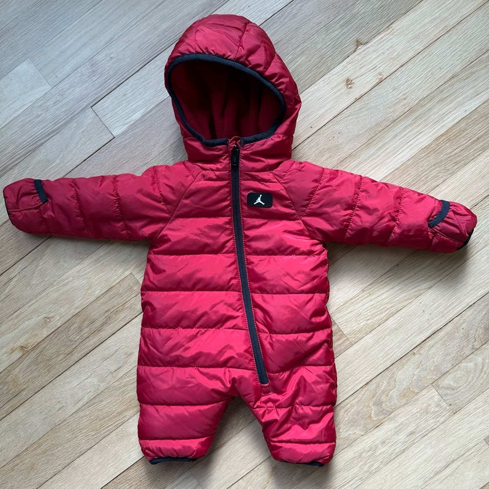 Jordan Red Hooded Puffer Baby Snowsuit